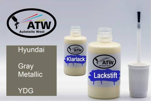 Hyundai, Gray Metallic, YDG: 20ml Lackstift + 20ml Klarlack - Set, von ATW Autoteile West.